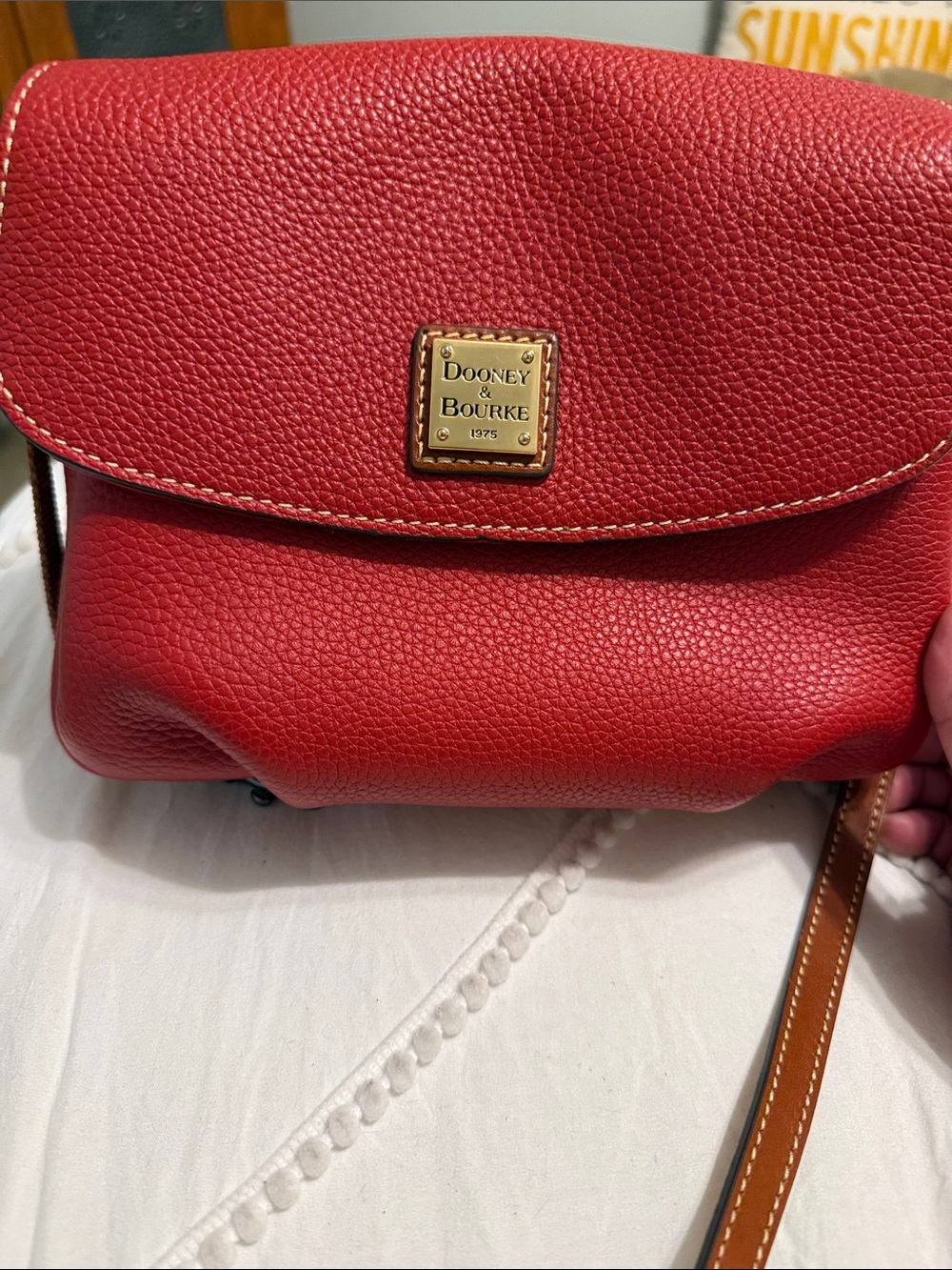 Dooney & Bourke Red Pebble Leather Crossbody with Tan Strap